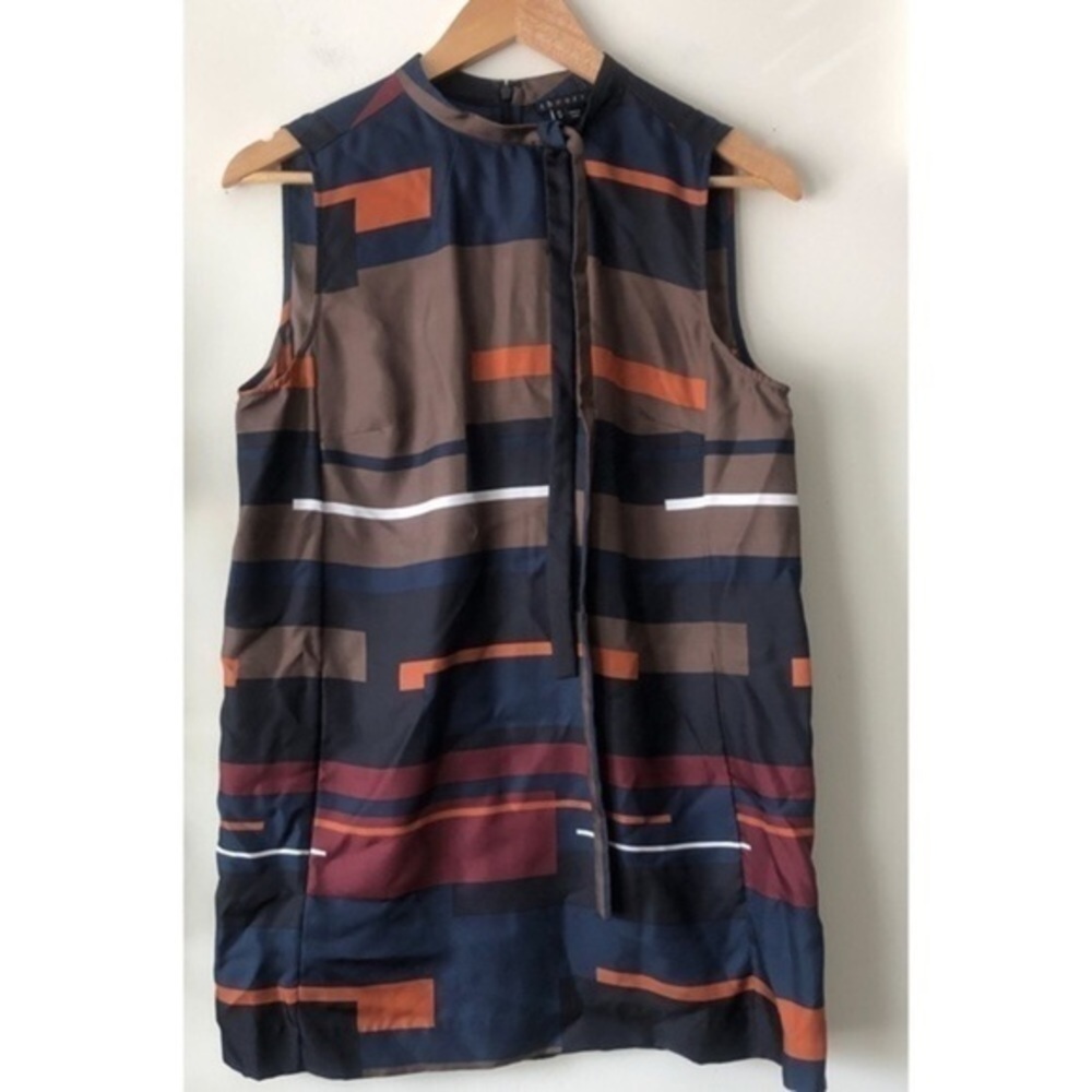 Theory 100% Silk Pack Print Twill Nitee Tunic With Bow Colorful Chic Size Medium - Picture 2 of 12